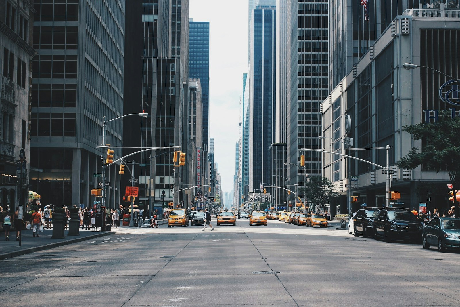 Urban streetscape at dusk
